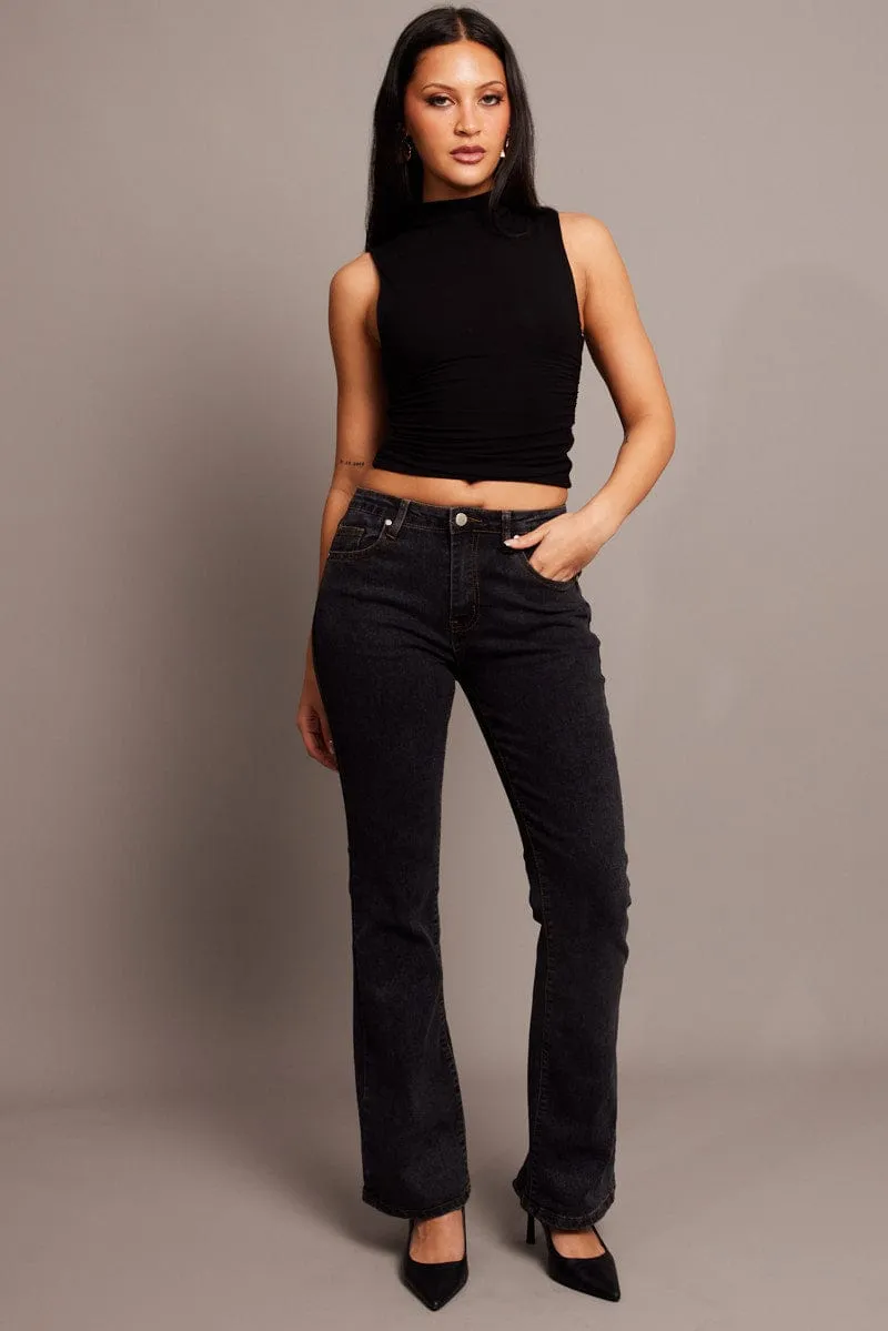 Black Tank Top High Neck Side Ruched Modal sold by Ally Fashion product image thumbnail 2