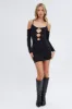 Black Mini Dress Long Sleeves V-Neck Keyhole Bodycon sold by Ally Fashion