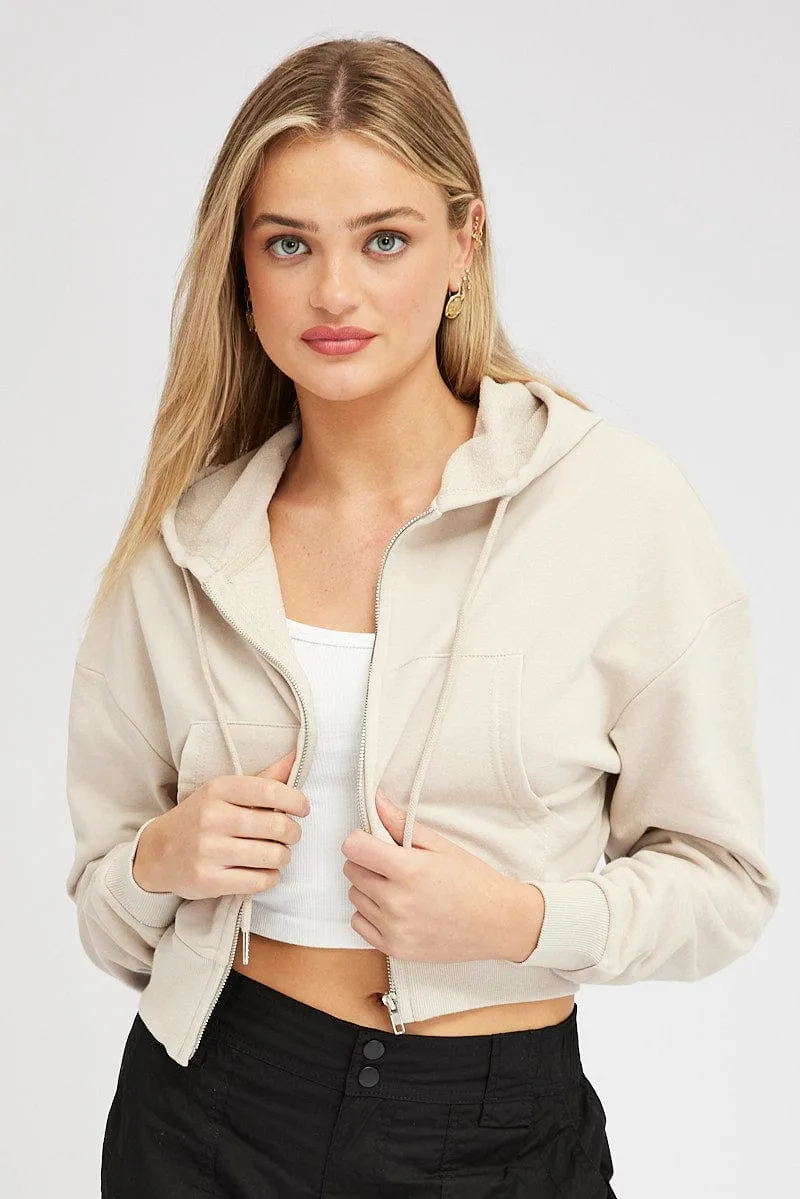 Beige Hoodie Zip Long Sleeve sold by Ally Fashion product image thumbnail 3