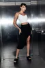 Black Rib Front Slit Skinny Skirt sold by Ally Fashion