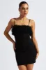 Black Faux Feather Trim Bodycon Strappy Mini Dress sold by Ally Fashion