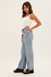 Blue Denim Jeans High Rise Wide Leg sold by Ally Fashion