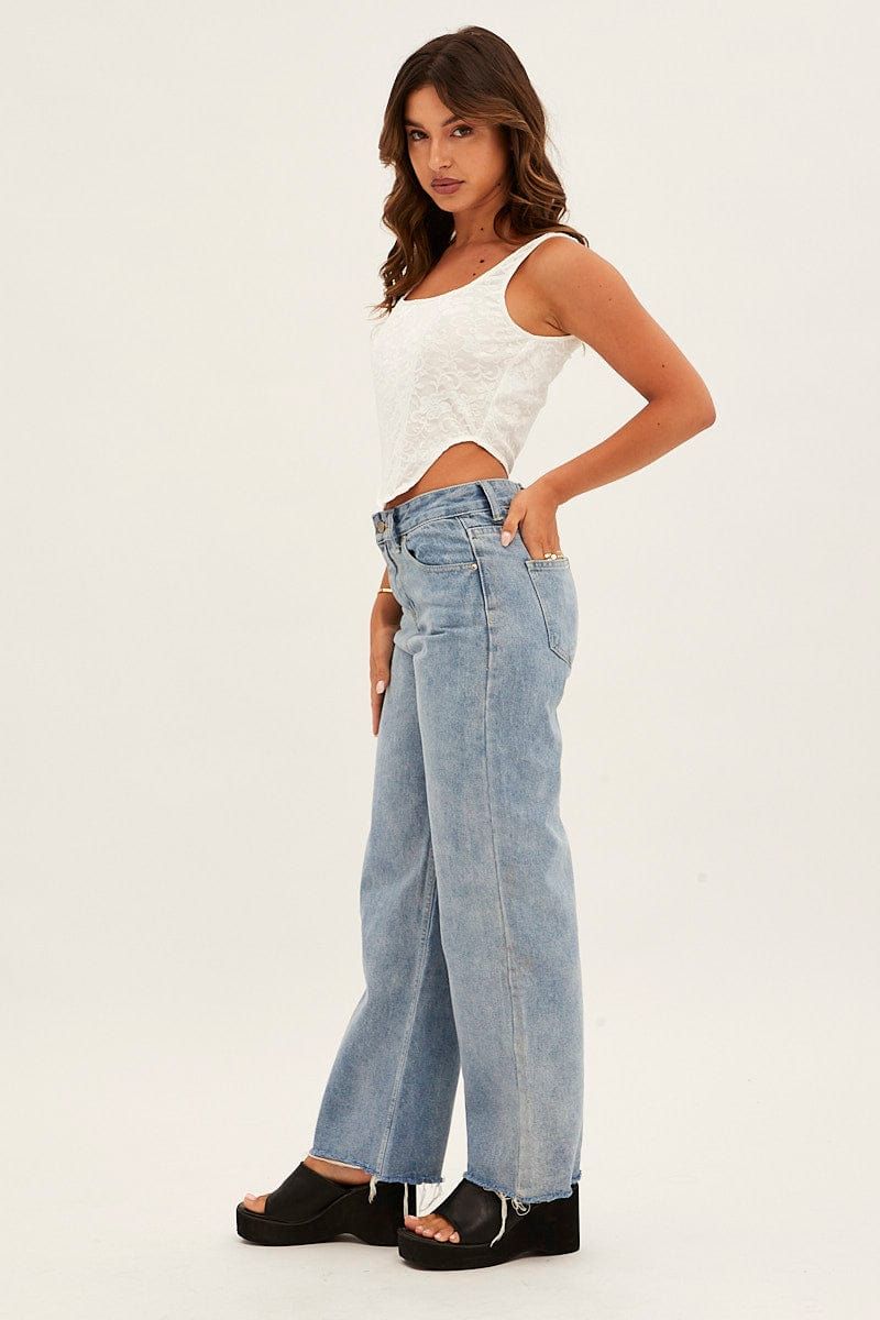 Blue Denim Jeans High Rise Wide Leg sold by Ally Fashion product image thumbnail 4