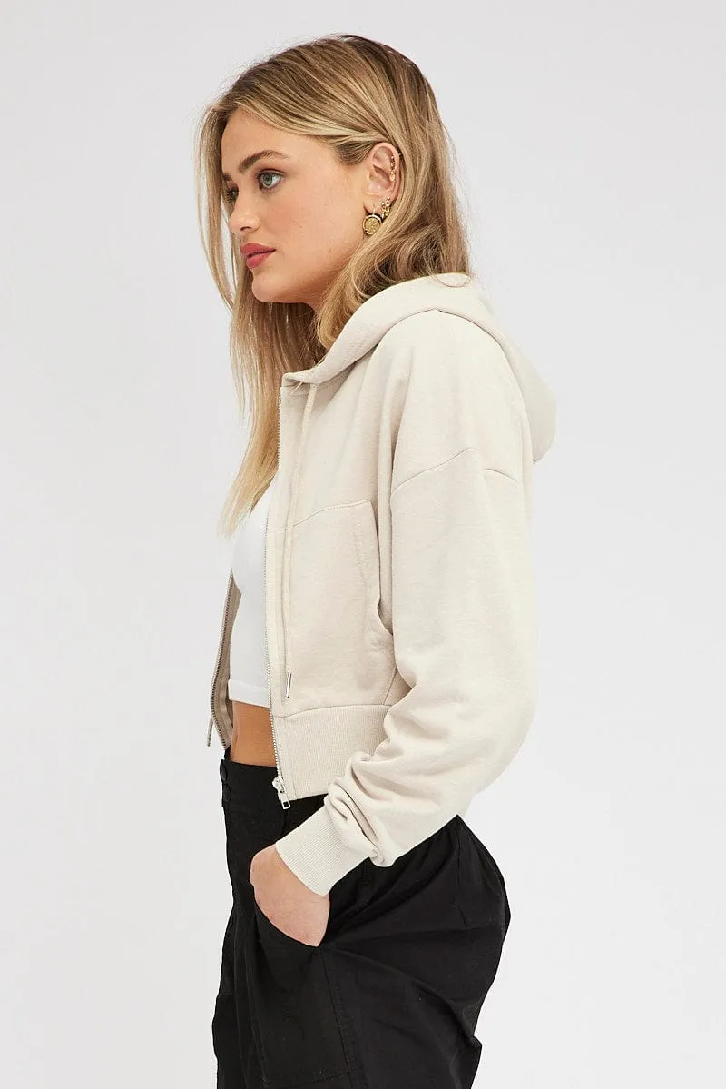Beige Hoodie Zip Long Sleeve sold by Ally Fashion product image thumbnail 4