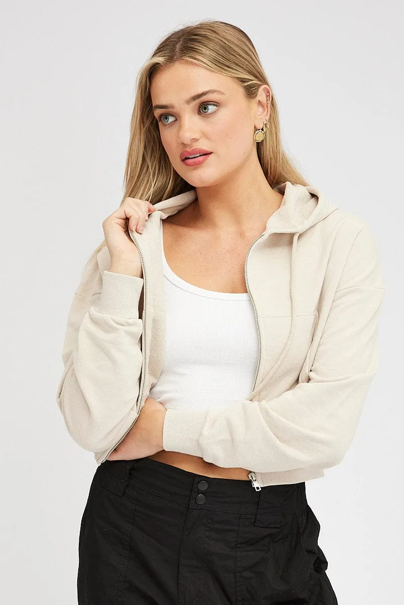 Beige Hoodie Zip Long Sleeve sold by Ally Fashion