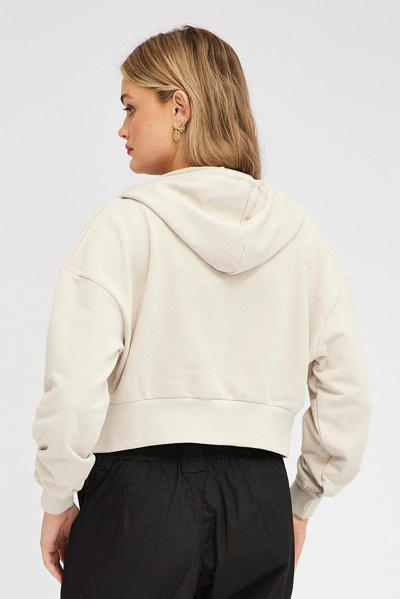 Beige Hoodie Zip Long Sleeve sold by Ally Fashion product image thumbnail 5