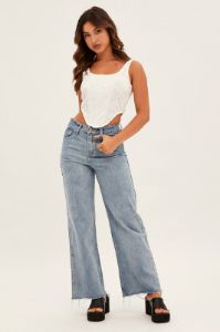Blue Denim Jeans High Rise Wide Leg sold by Ally Fashion