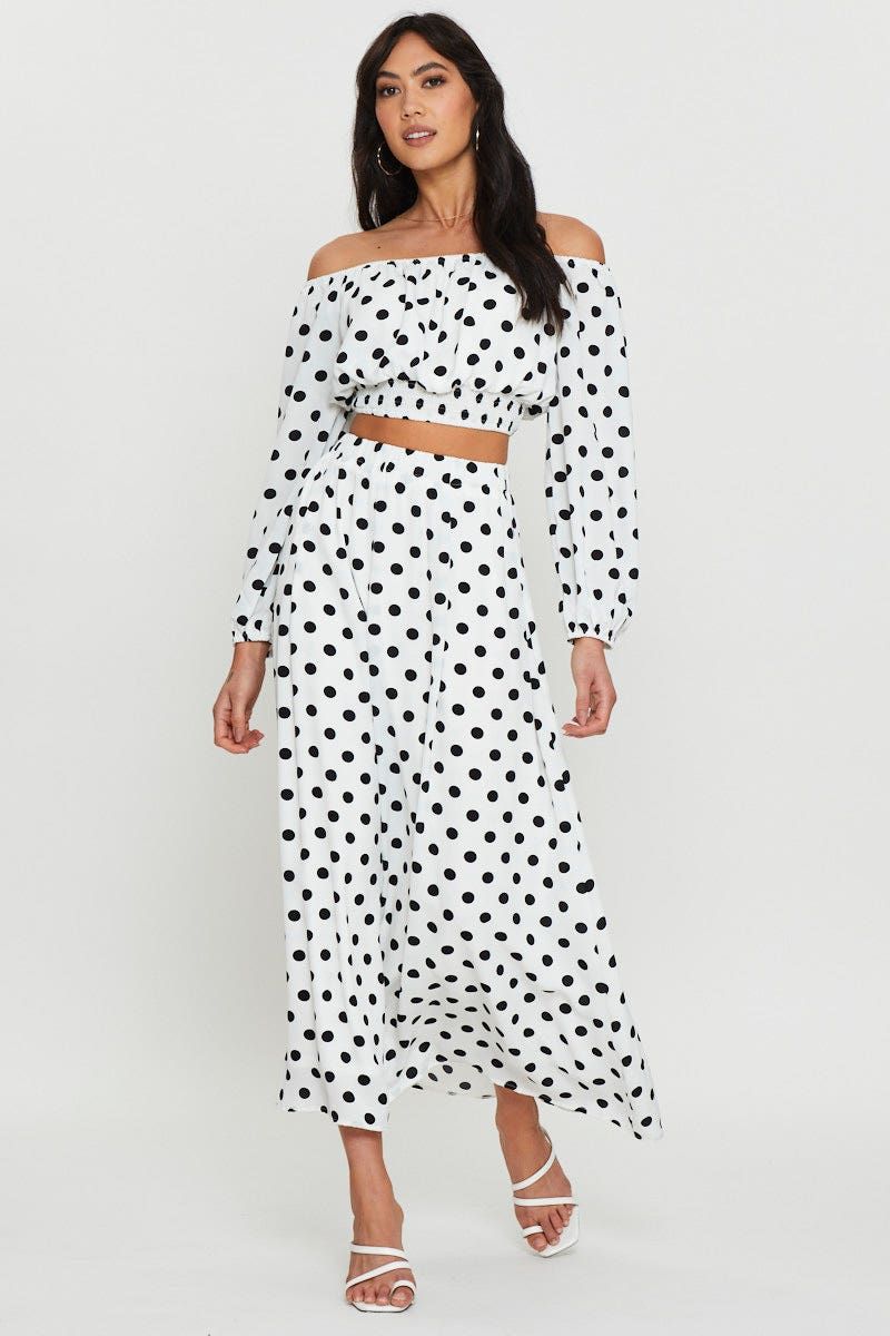 Polka Dot Crop Top Long Sleeve Off Shoulder sold by Ally Fashion product image thumbnail 2