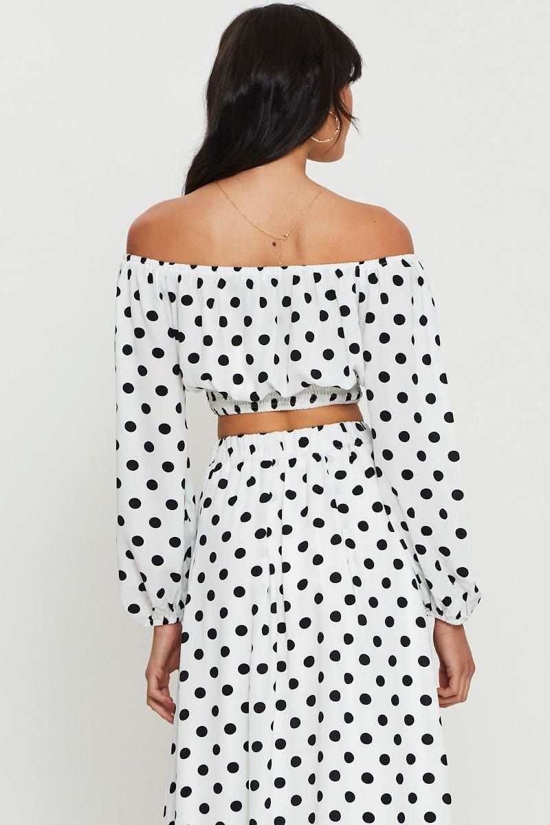 Polka Dot Crop Top Long Sleeve Off Shoulder sold by Ally Fashion product image thumbnail 4