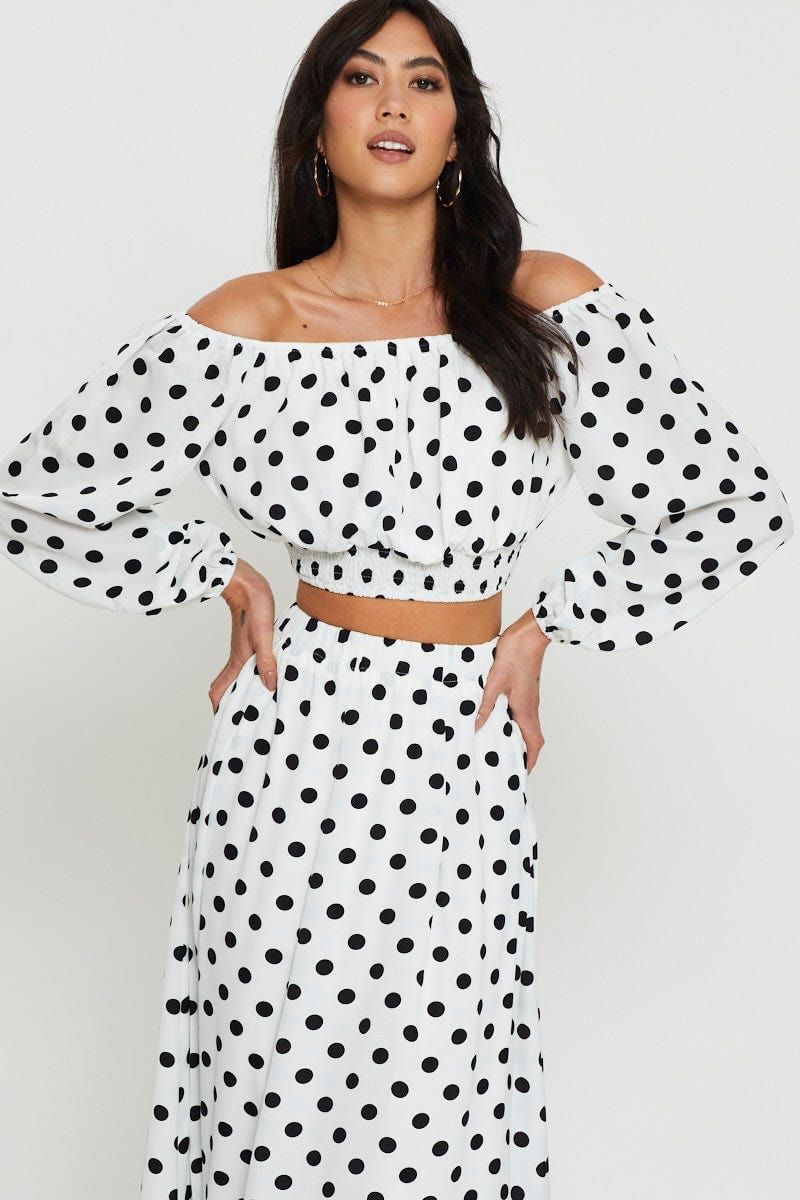 Polka Dot Crop Top Long Sleeve Off Shoulder sold by Ally Fashion product image thumbnail 5