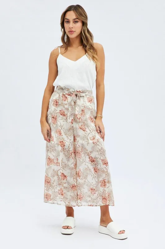 Floral Print High Waist Floral Print Elastic Waist Belted Wide sold by Ally Fashion
