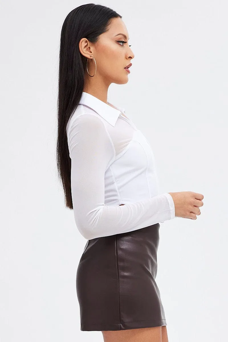 Brown Mini Skirt Low Rise Faux Leather sold by Ally Fashion product image thumbnail 5