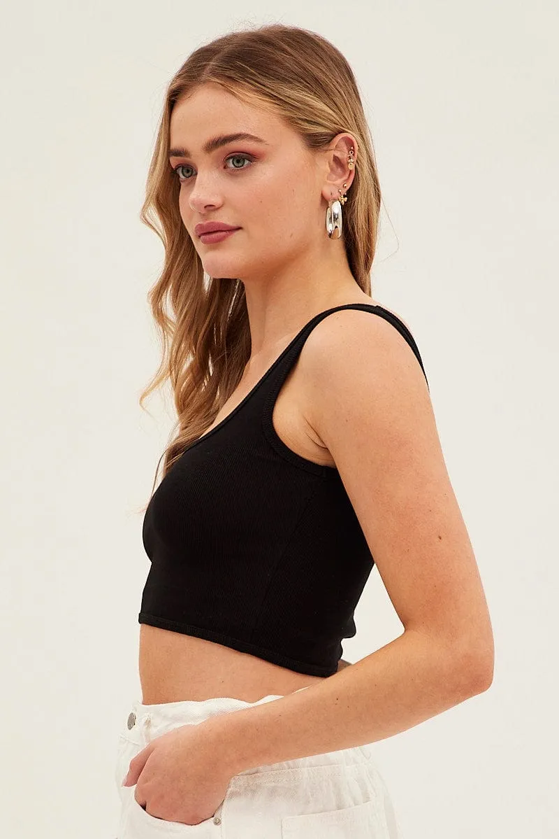 Black Crop Tank Top Scoop Neck sold by Ally Fashion product image thumbnail 4