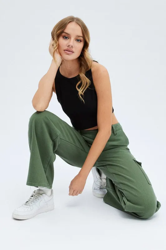 Green Cargo Denim Jeans High rise sold by Ally Fashion