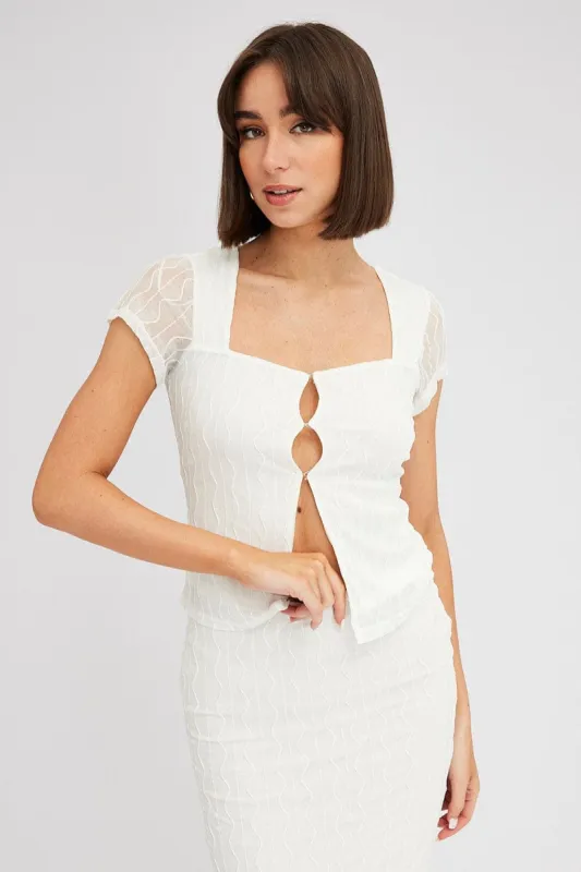 White Top Short Sleeve Sweetheart Keyhole Hook & Eye sold by Ally Fashion