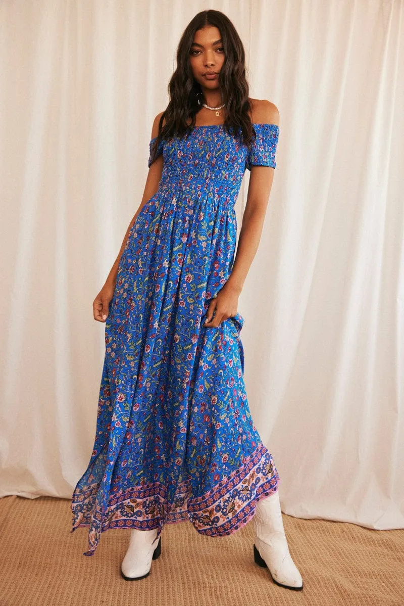 Blue Boho Maxi Dress Off Shoulder sold by Ally Fashion