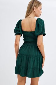 Green Fit And Flare Dress Puff Sleeve Mini sold by Ally Fashion