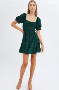 Green Fit And Flare Dress Puff Sleeve Mini sold by Ally Fashion