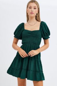 Green Fit And Flare Dress Puff Sleeve Mini sold by Ally Fashion
