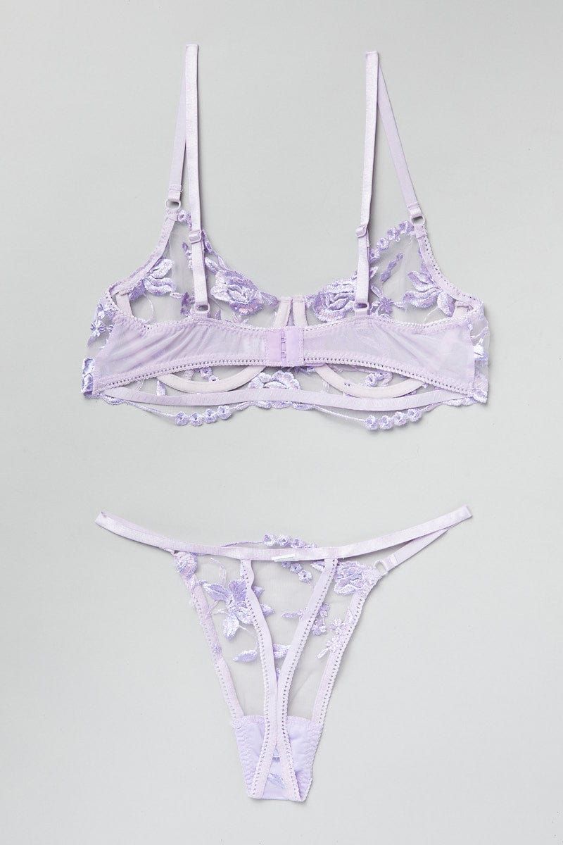 Purple Floral Embroidered Lingerie Set sold by Ally Fashion product image thumbnail 3