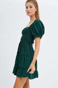 Green Fit And Flare Dress Puff Sleeve Mini sold by Ally Fashion