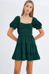 Green Fit And Flare Dress Puff Sleeve Mini sold by Ally Fashion