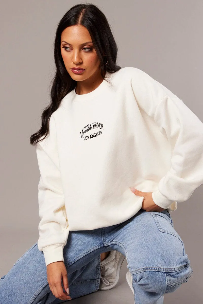 White Graphic Sweater Long Sleeve sold by Ally Fashion