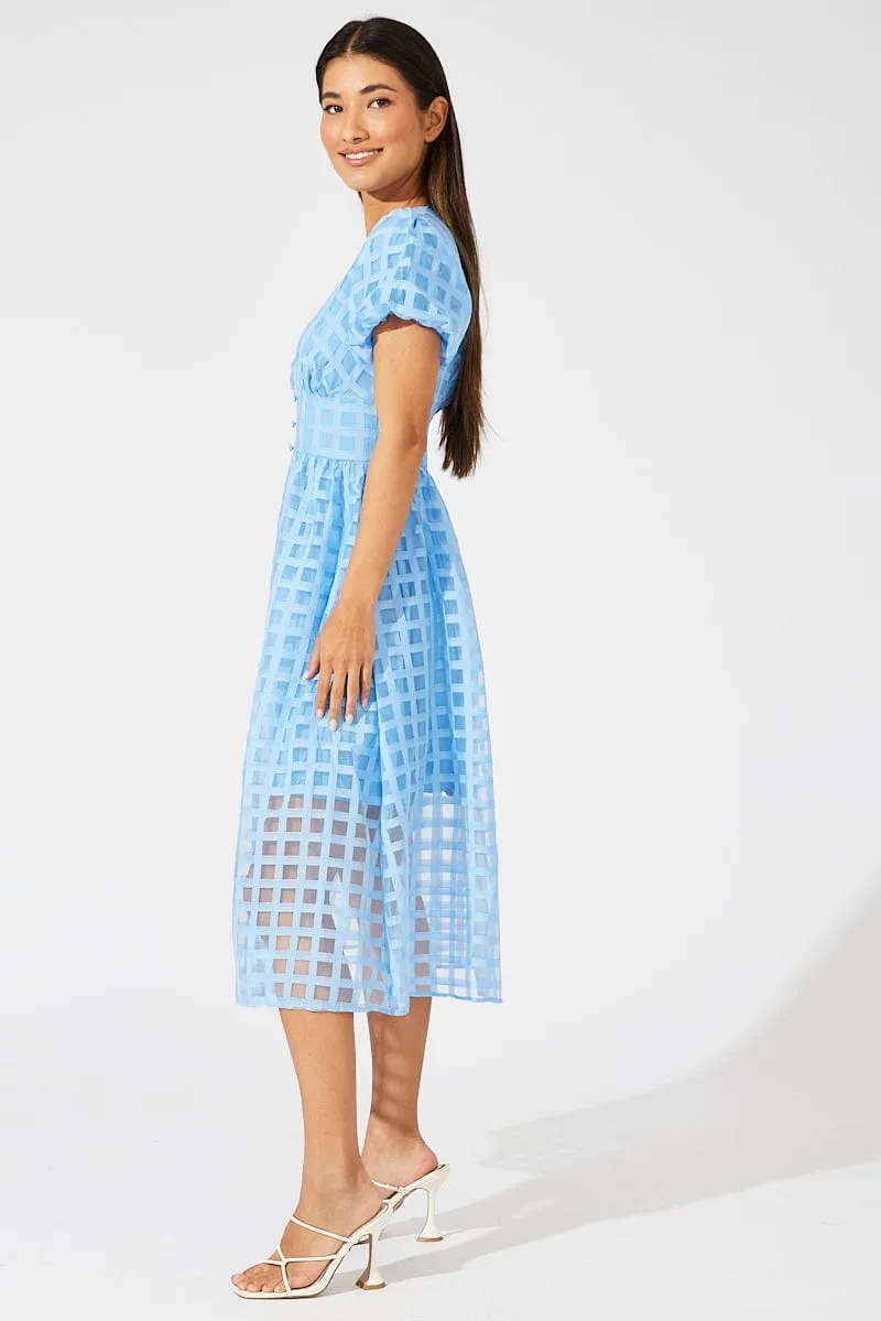 Blue Midi Dress Puff Sleeve V-Neck sold by Ally Fashion product image thumbnail 4