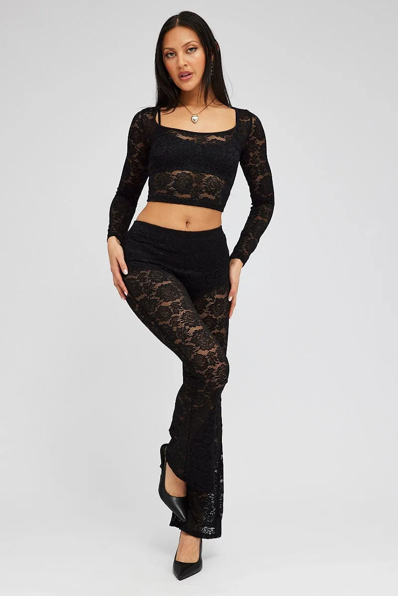 Black Top Long Sleeve Crop Round Neck Lace sold by Ally Fashion product image thumbnail 2