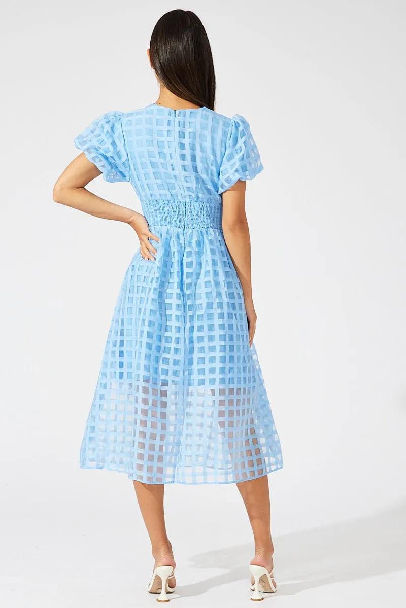 Blue Midi Dress Puff Sleeve V-Neck sold by Ally Fashion product image thumbnail 5
