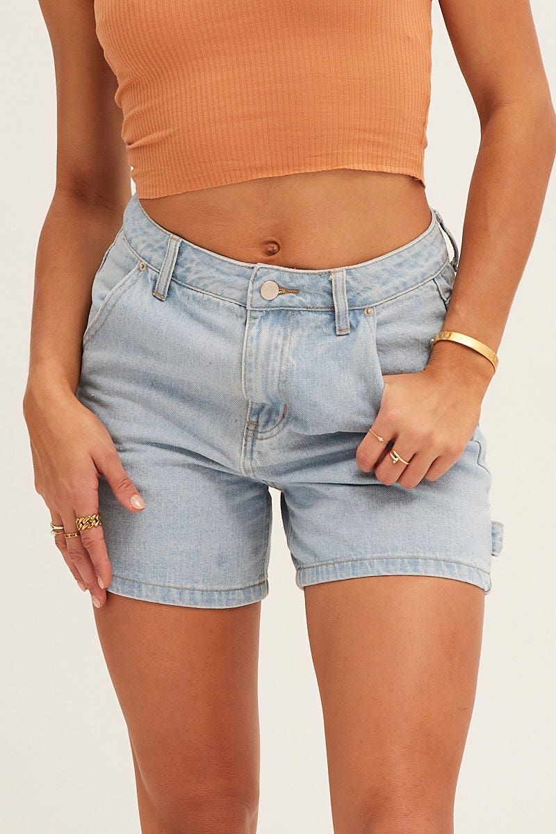 Blue Denim Shorts Carpenter High Rise sold by Ally Fashion product image thumbnail 2