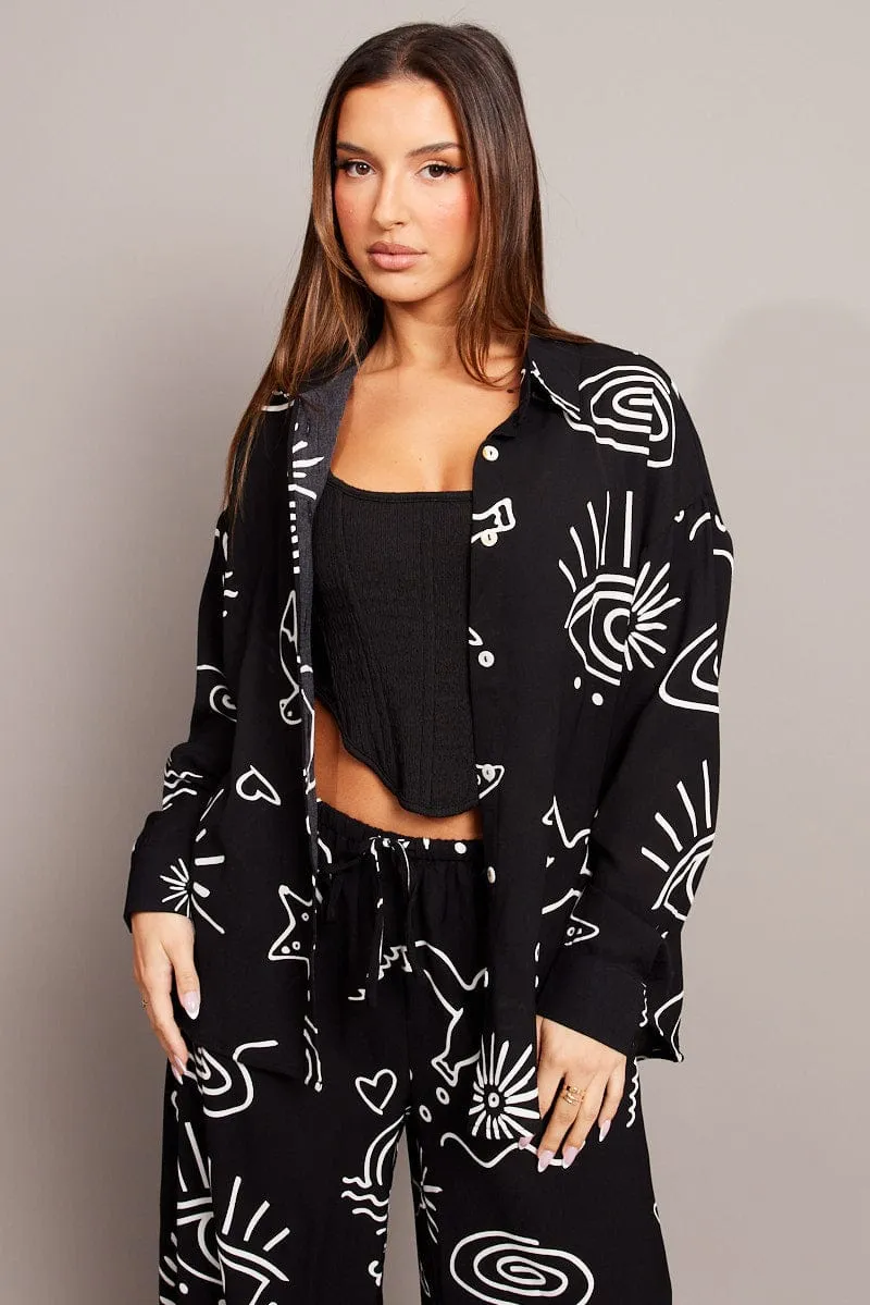 Black Abstract Relaxed Shirt Long Sleeve sold by Ally Fashion product image thumbnail 3