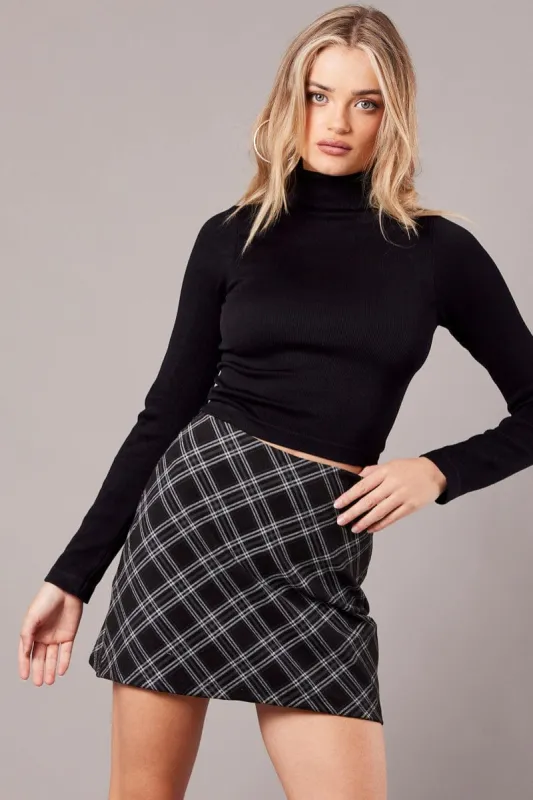 Black Check Mini Skirt High Rise sold by Ally Fashion