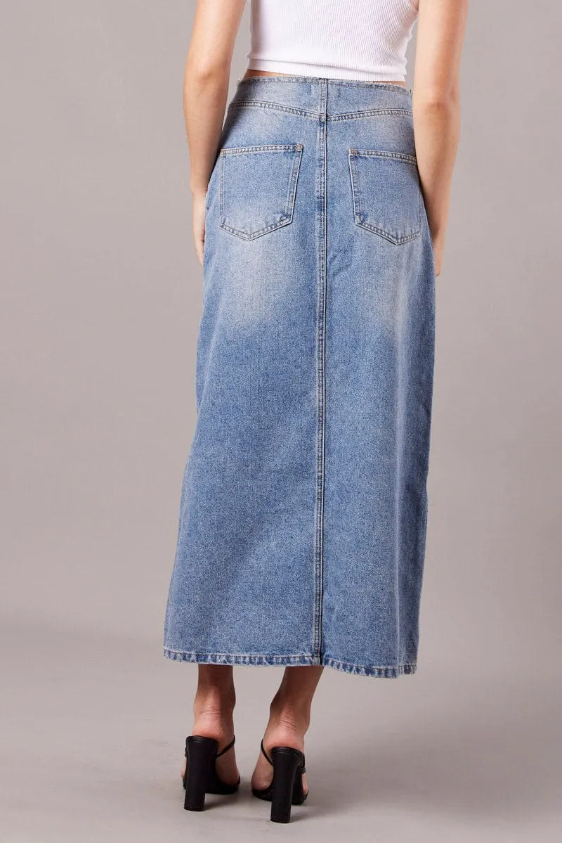 Denim Maxi Skirt High Rise A-line Raw Edge Denim sold by Ally Fashion product image thumbnail 5