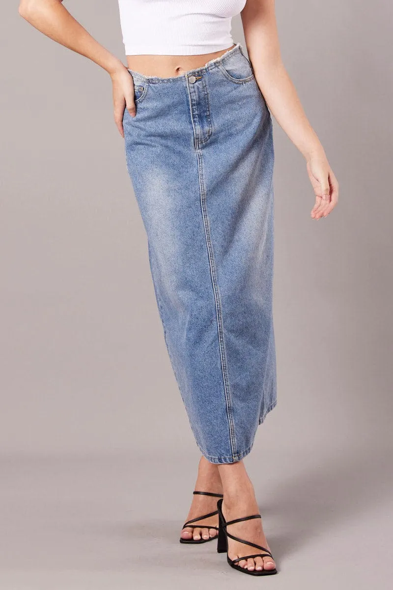 Denim Maxi Skirt High Rise A-line Raw Edge Denim sold by Ally Fashion product image thumbnail 2