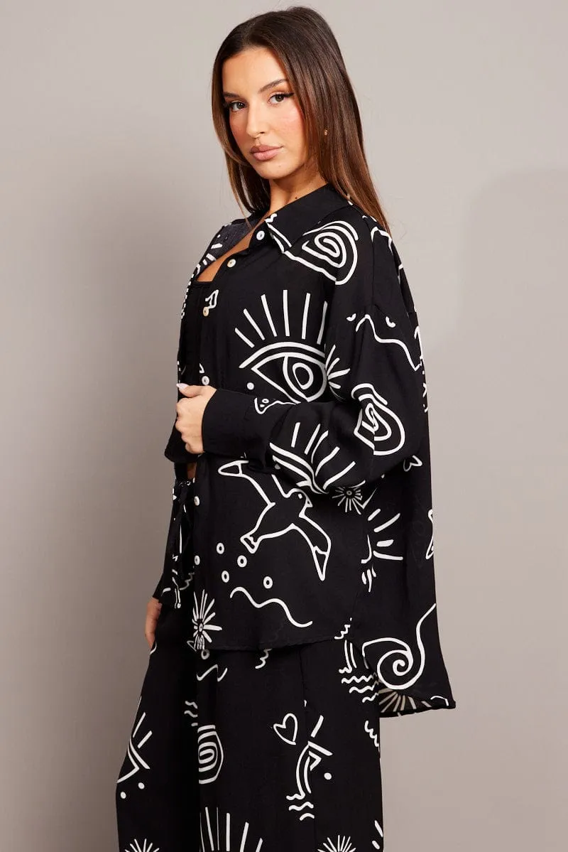 Black Abstract Relaxed Shirt Long Sleeve sold by Ally Fashion product image thumbnail 4