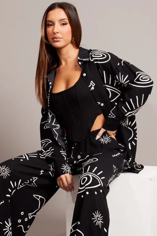 Black Abstract Relaxed Shirt Long Sleeve sold by Ally Fashion