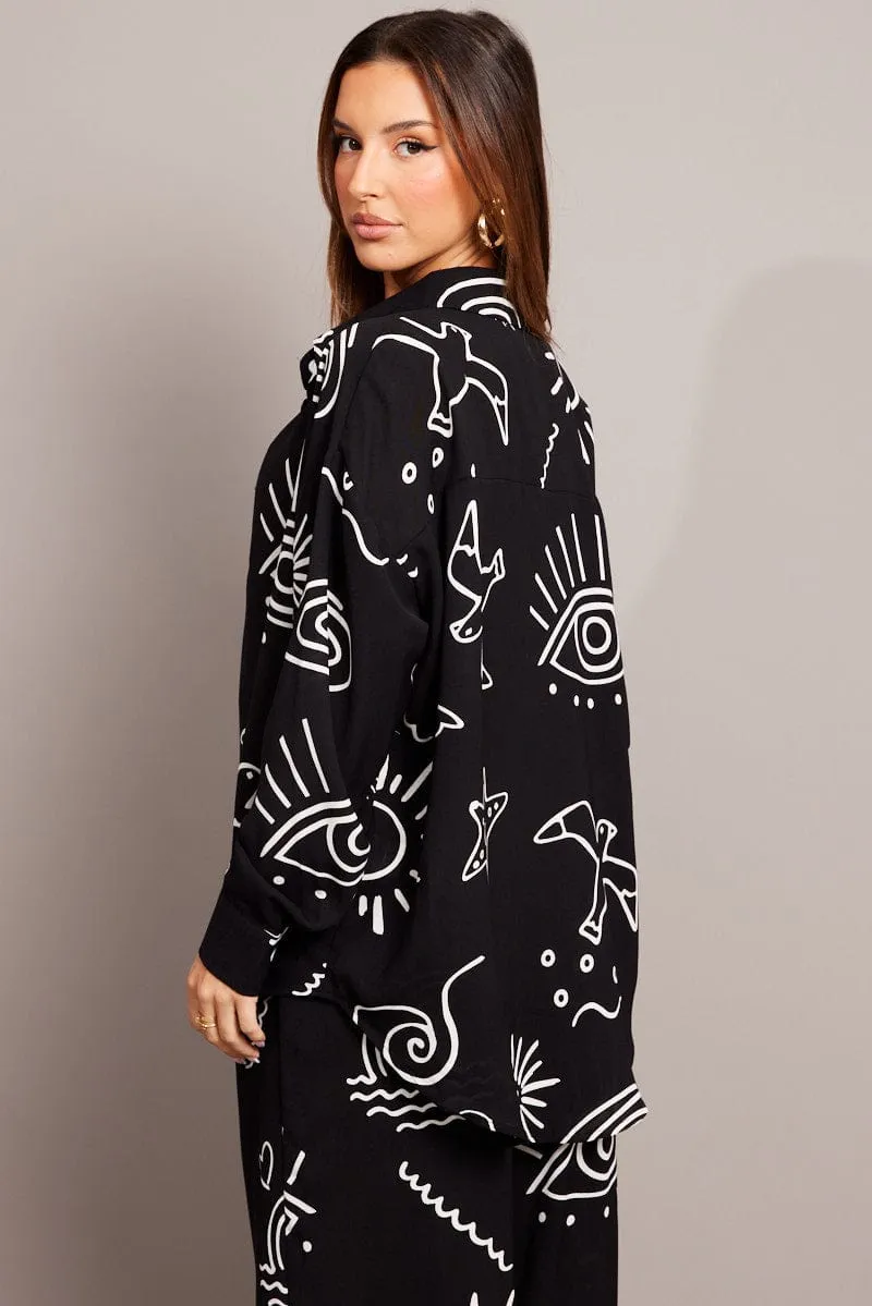 Black Abstract Relaxed Shirt Long Sleeve sold by Ally Fashion product image thumbnail 5