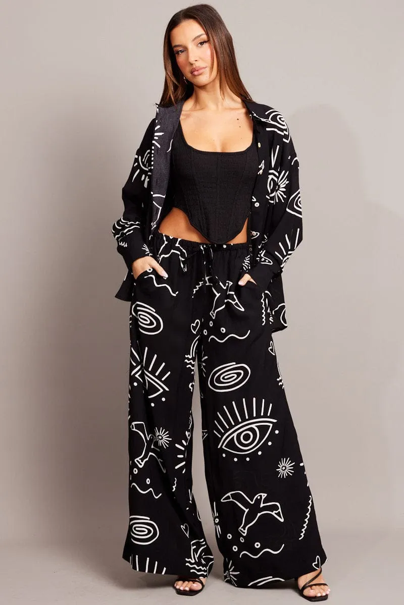 Black Abstract Relaxed Shirt Long Sleeve sold by Ally Fashion product image thumbnail 2