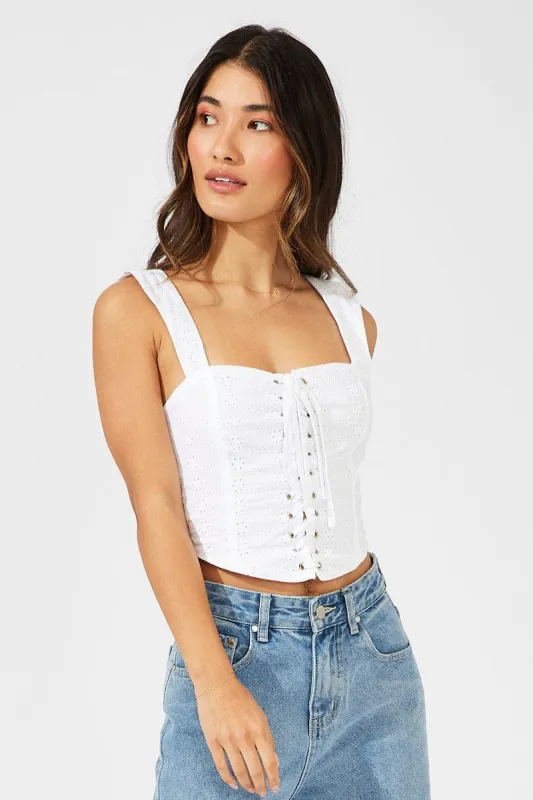 White Corset Top Front Tie sold by Ally Fashion