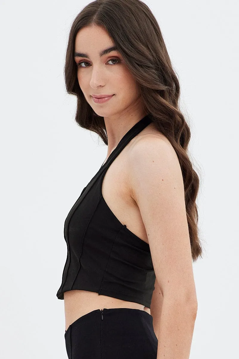 Black Halter Pinch Crop Top sold by Ally Fashion product image thumbnail 4