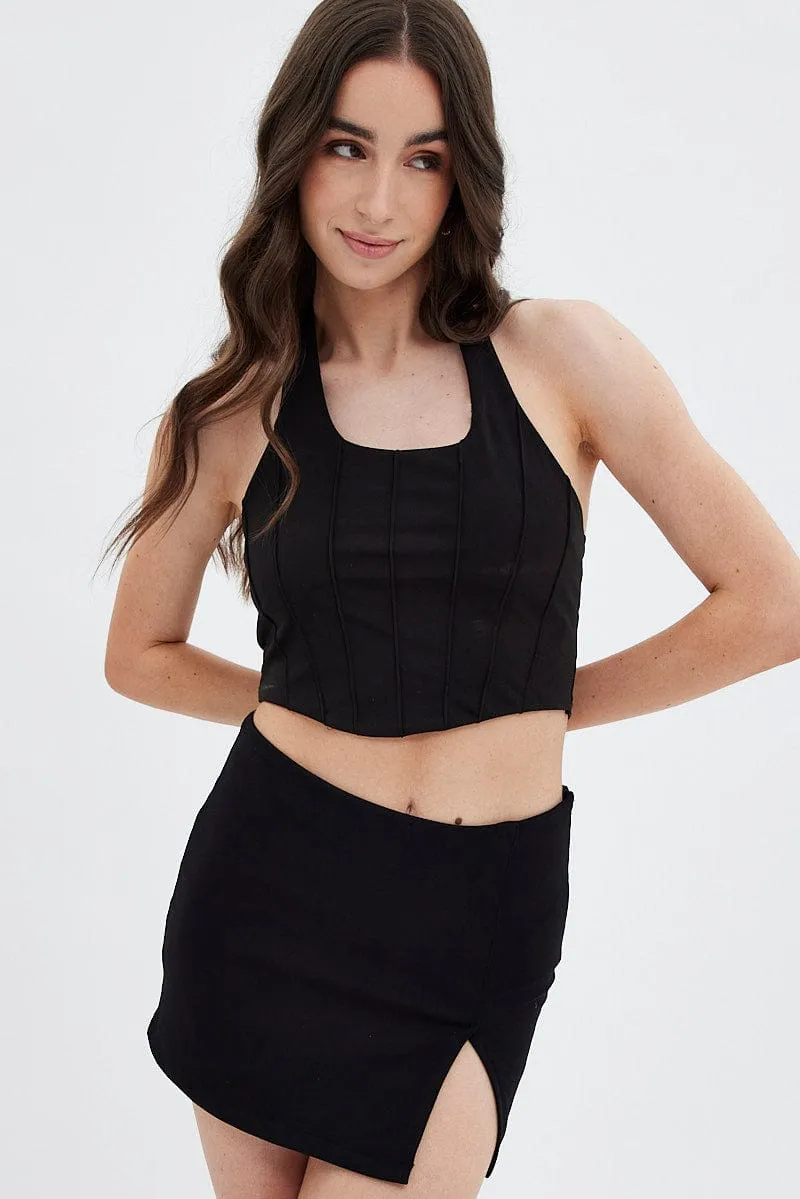 Black Halter Pinch Crop Top sold by Ally Fashion