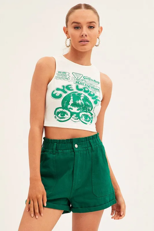 Green Relaxed Shorts Paper Bag High Rise sold by Ally Fashion