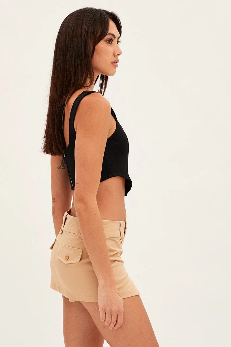 Beige Mini Skort Skirt Mid Rise sold by Ally Fashion product image thumbnail 4