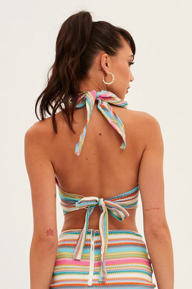 Orange Stripe Halter Top Crop Crochet sold by Ally Fashion product image thumbnail 5