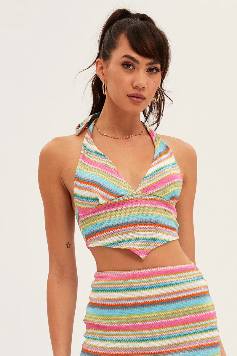 Orange Stripe Halter Top Crop Crochet sold by Ally Fashion product image thumbnail 3