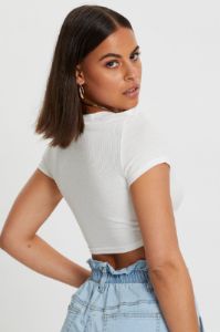 White Short Sleeve Rib Jersey Twist Front Crop Top sold by Ally Fashion