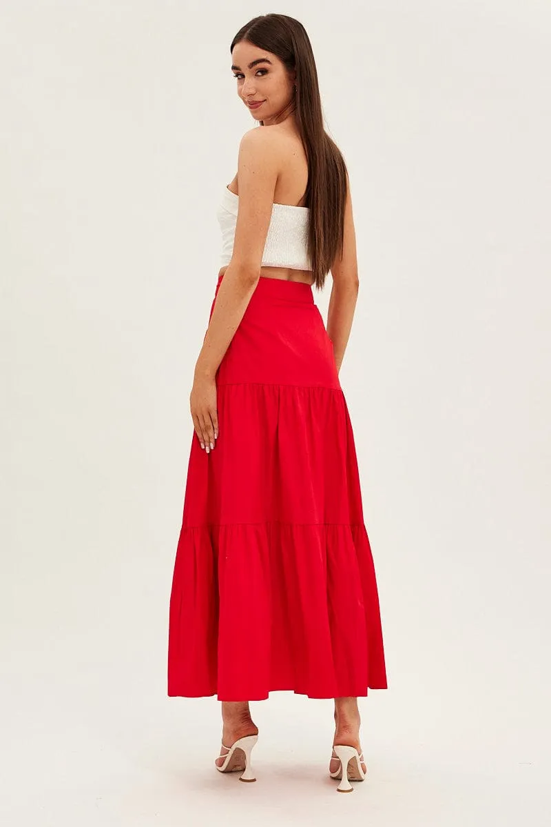 Red Maxi Skirt High Rise Tiered sold by Ally Fashion product image thumbnail 5