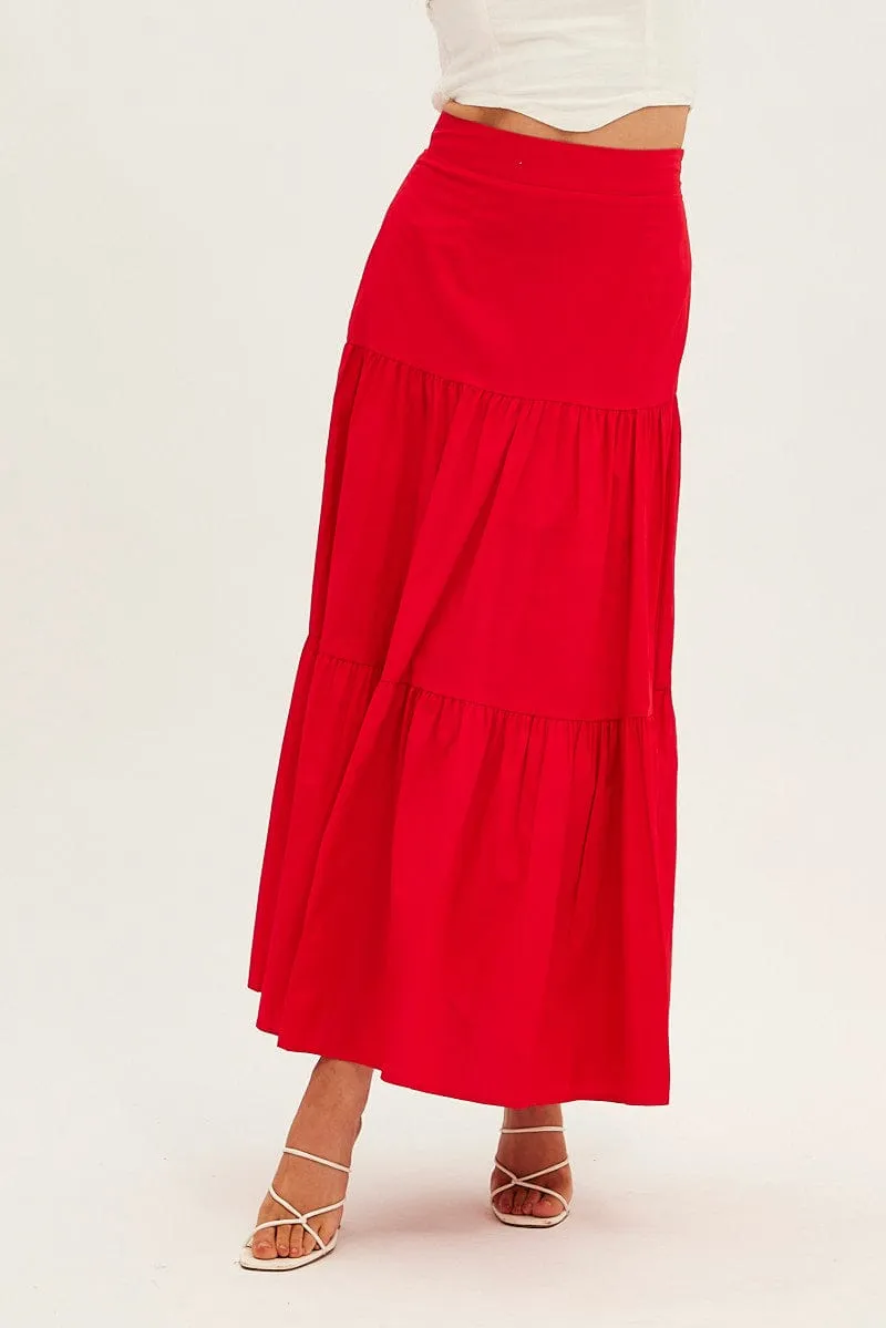 Red Maxi Skirt High Rise Tiered sold by Ally Fashion product image thumbnail 2