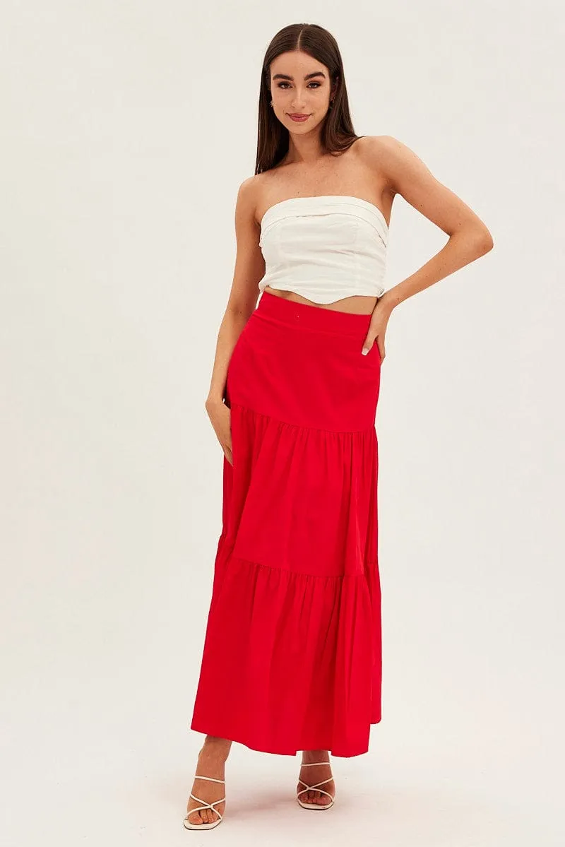 Red Maxi Skirt High Rise Tiered sold by Ally Fashion product image thumbnail 3